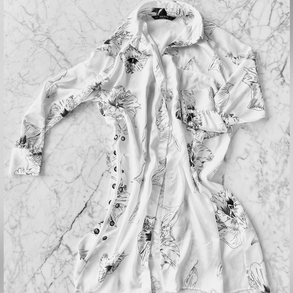 Zara White Floral Button-Front Nightshirt